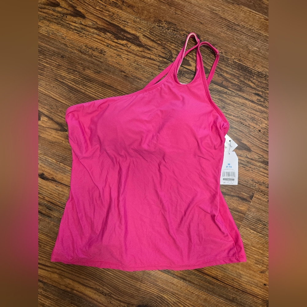 Hot Pink  1 shoulder Tankini Top M nwt  one shoulder time&true ad. straps classy